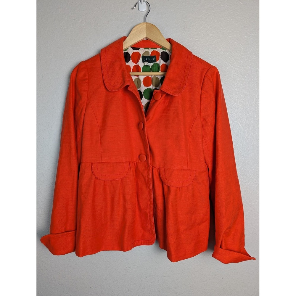 J.CREW Jacket Womens 8 Orange Cotton Blend Collared Lined Pockets Button Short